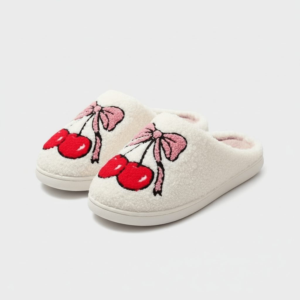 Chaussons Confort Calmero – Cerise & Nœud