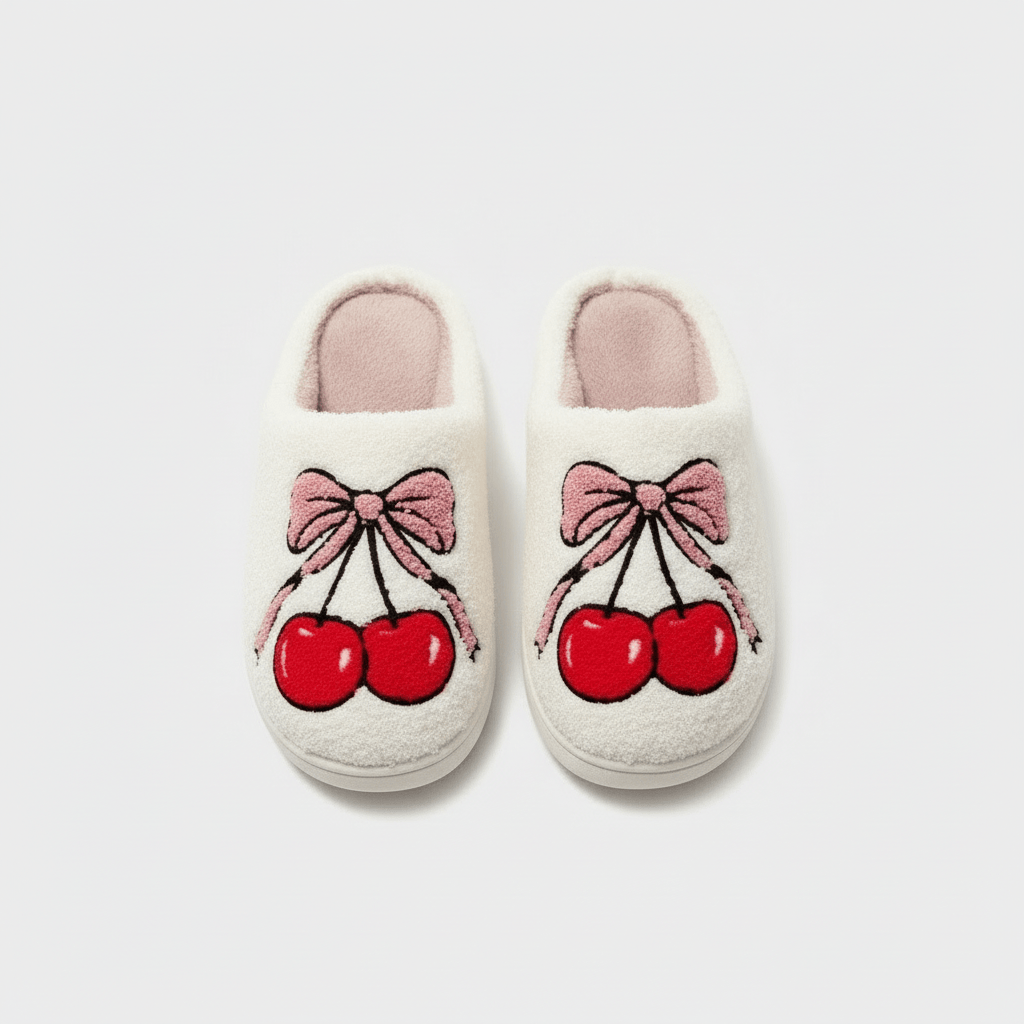 Chaussons Confort Calmero – Cerise & Nœud